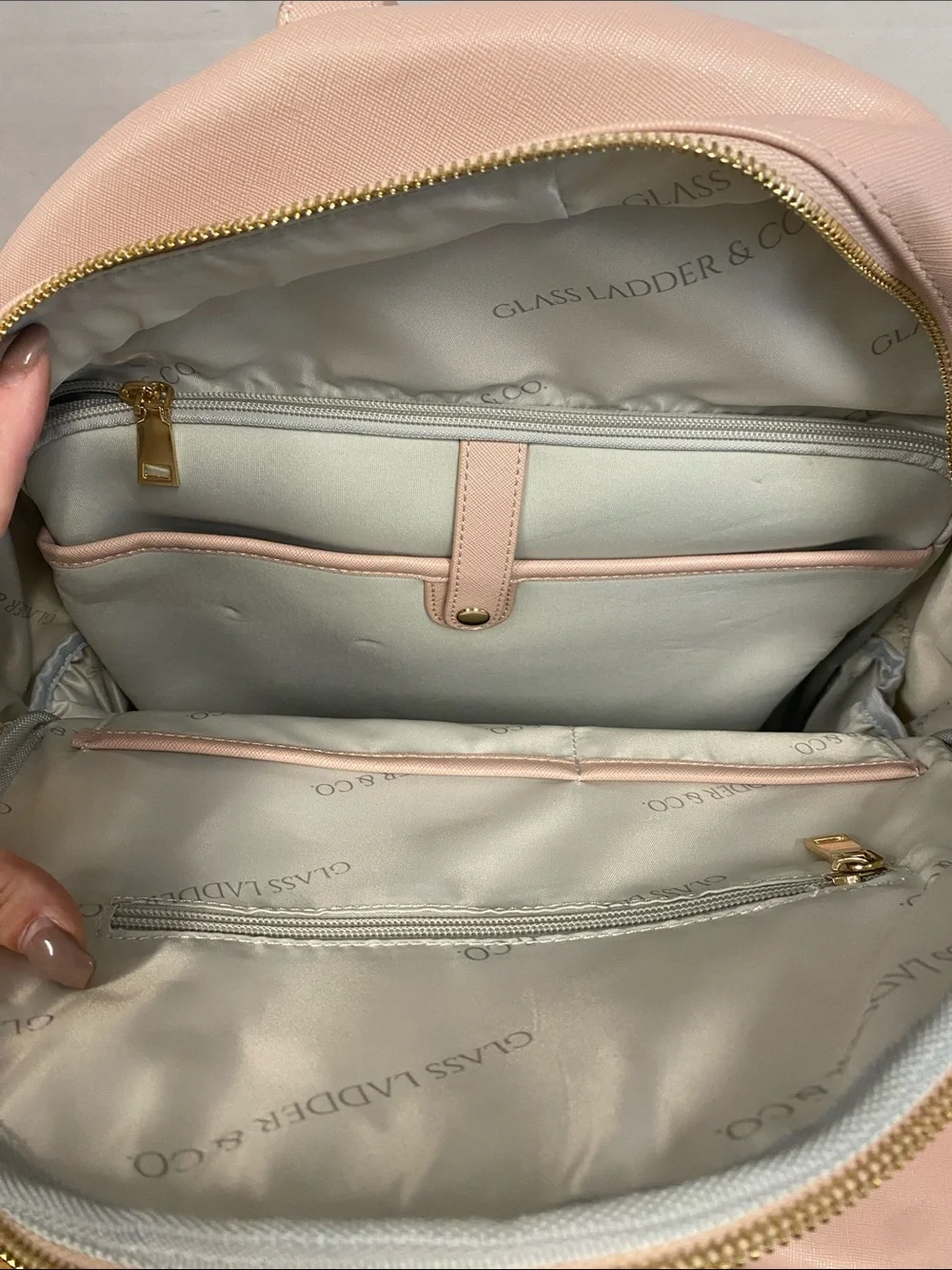 Glass Ladder & Co Women's Blush Pink Backpack Set with Wallets and Clutch
